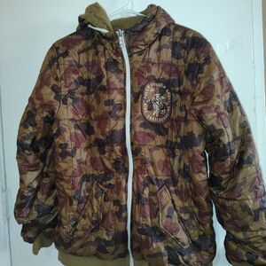 Nike Brown and Olive Camo Quilted Hooded  Reversible Jacket